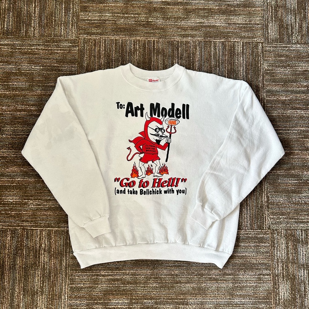 Vintage 90s Cleveland Brown Art Modell Go To Hell Sweatshirt - Size: Large Hanes